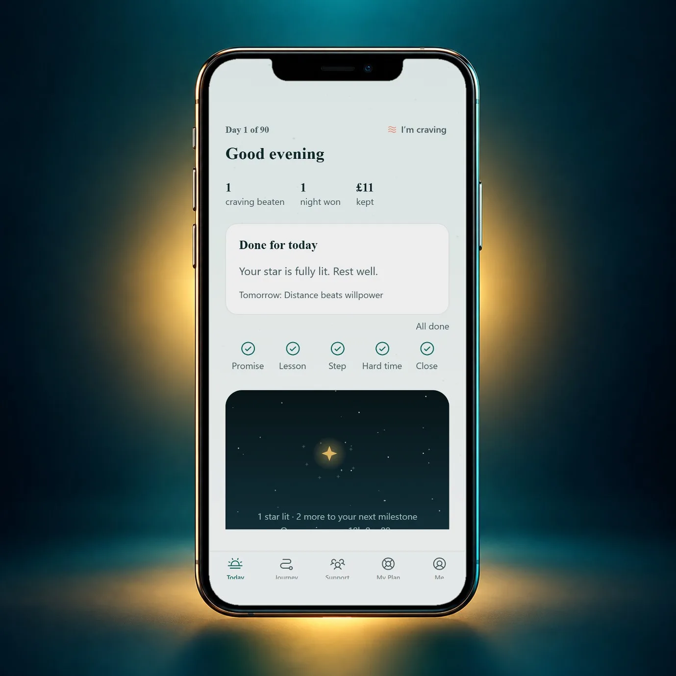 Celestial’s Today screen on an iPhone, glowing gold